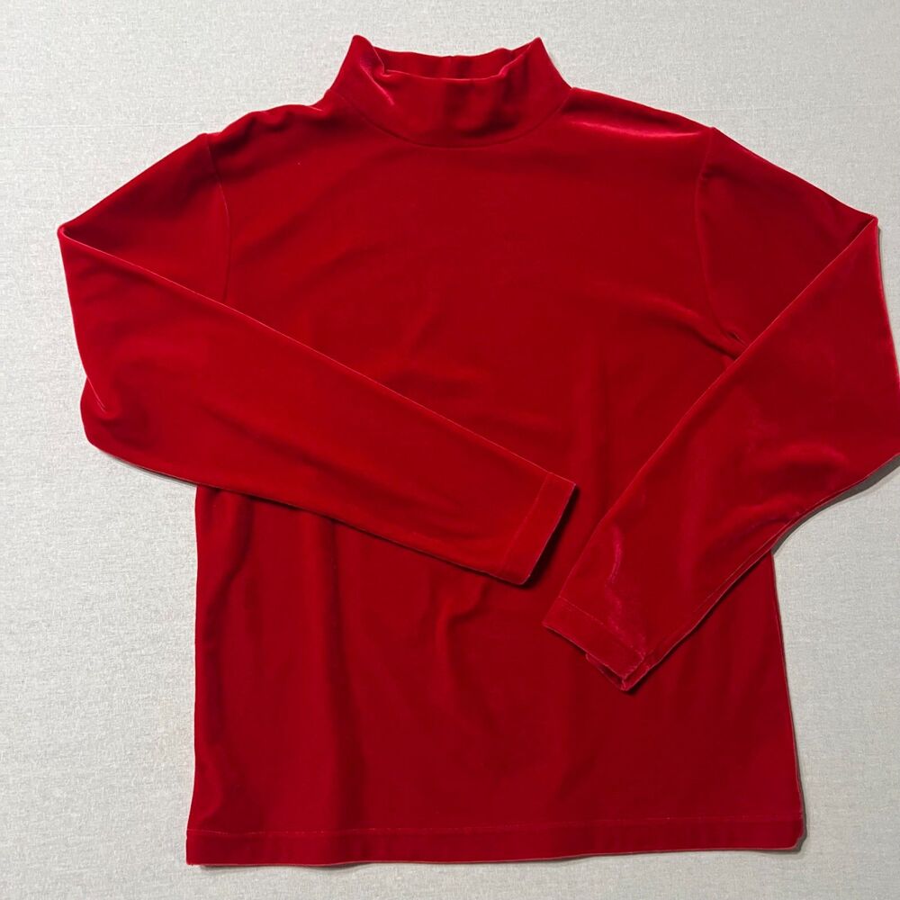 Vintage Stephanie Andrews Red Velvet Mock Neck Top Small Long Sleeve 90s Holiday